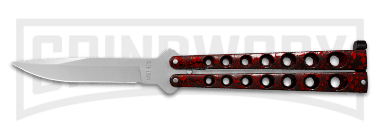 Beautiful Scoundrel red and black butterfly knife. Affordable, budget balisong perfect for beginners.